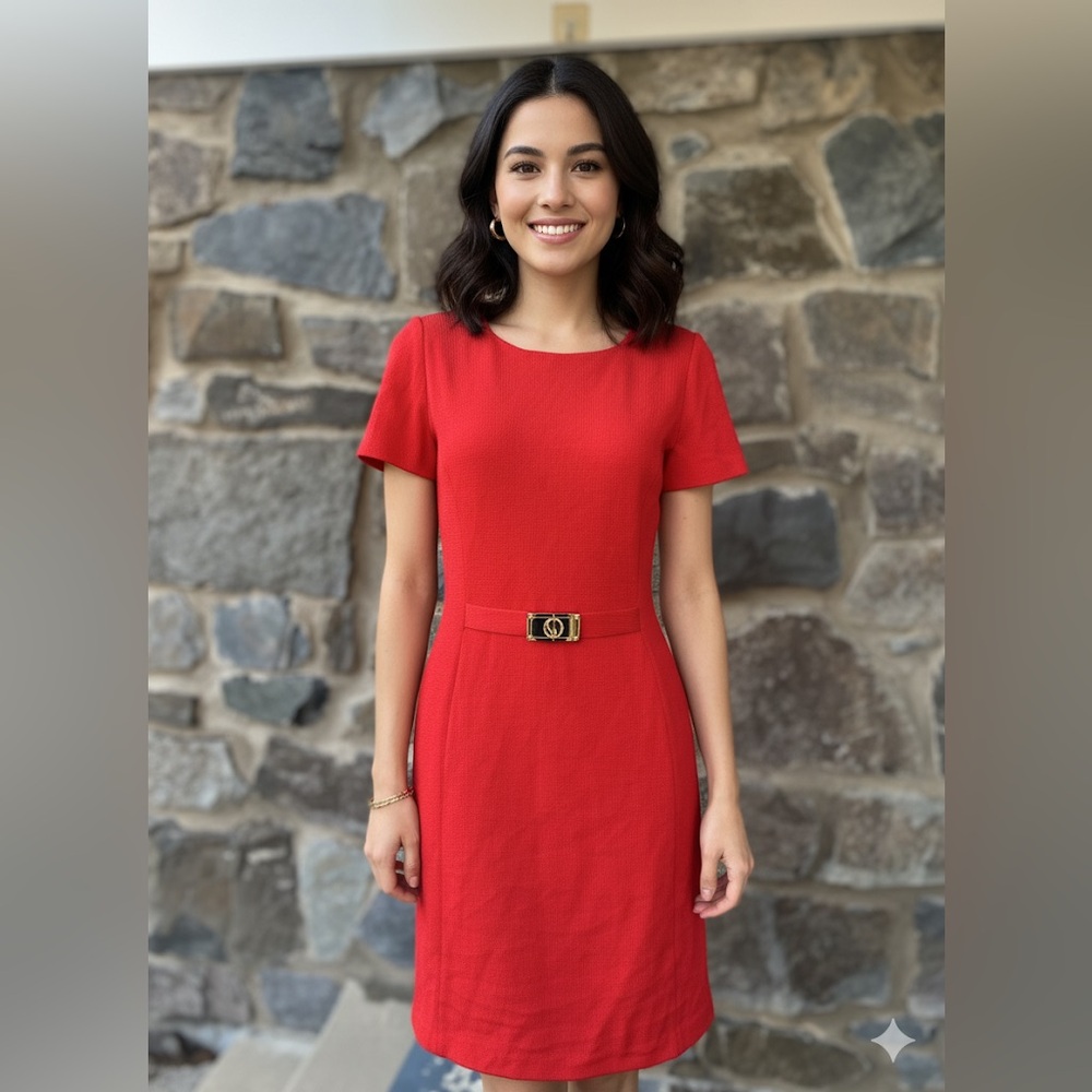 Classic Red Short-Sleeve Sheath Dress